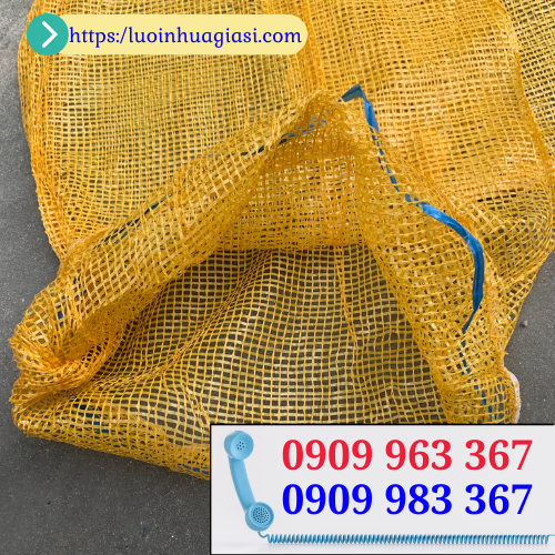 Bao tải lưới đựng nông sản 60 x 90cm giá sỉ TPHCM bao tải lưới màu vàng kèm dây rút miệng
