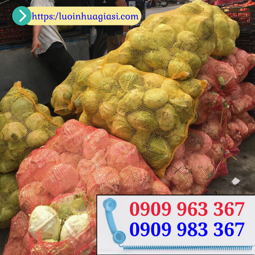 bao tải lưới màu vàng kèm dây rút miệng bao tải lưới đựng bắp cải