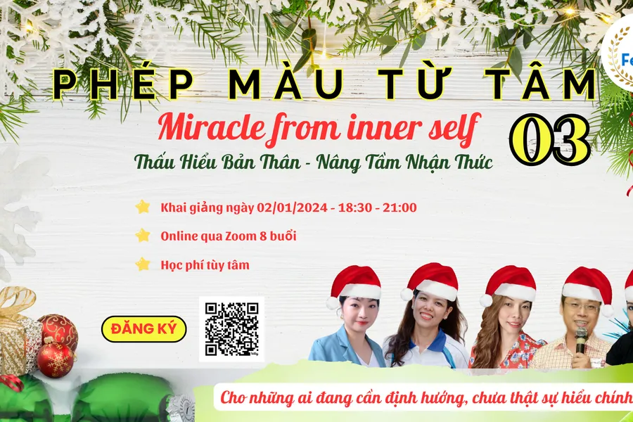 PHÉP MÀU TỪ TÂM khóa học 8 ngày, hàng tháng, học phí tùy tâm