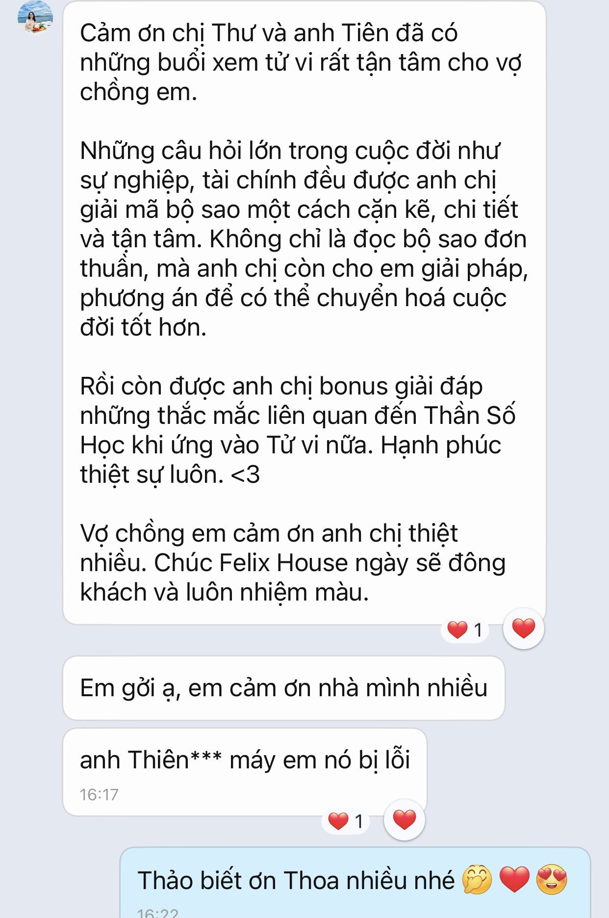 Cảm nhận khách hàng tử vi ứng dụng Felix