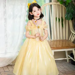 Váy Belle Người đẹp và quái vật Lưới Puff Dress màu vàng cho bé 3-8 tuổi