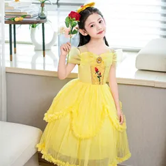 Đầm người đẹp và quái vật Công Chúa Belle váy lưới phồng thêu hoa hồng siêu xinh