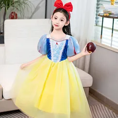 Váy công chúa Bạch Tuyết cho bé gái với tay phồng siêu đáng yêu, váy kèm áo choàng đỏ