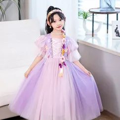 Váy công chúa Tóc mây Rapunzel màu hồng tím mẫu mới 2025 siêu dễ thương cho bé gái 3-9 tuổi