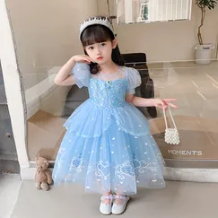 Đầm công chúa Elsa cho bé gái 3-9 tuổi màu xanh dương