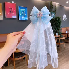 Phụ kiện kẹp tóc ruy băng Hóa trang công chúa Elsa cho bé gái