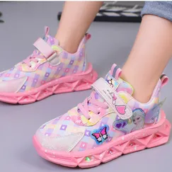 Giày thể thao công chúa Elsa cho bé gái 3-10 tuổi có đèn chất da pu mềm