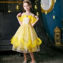 Váy công chúa Belle màu vàng dịu dàng xinh đẹp cho bé gái