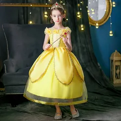 Váy công chúa Belle  bồng bềnh màu vàng cho bé gái 3-8 tuổi xinh đẹp