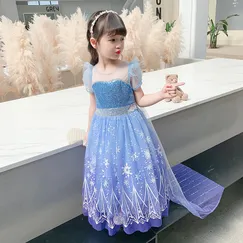 Đầm công chúa Elsa màu xanh tím kèm tà dài cho bé gái 3-11 tuổi - Mẫu mới nhất 2022 (Frozen 2)