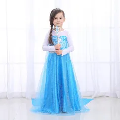 Váy công chúa Elsa tà dài màu Xanh ngọc - EV04