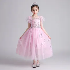 Đầm Elsa màu hồng - tà dài - mẫu mới 2022 siêu hot cho bé gái 3-9 tuổi