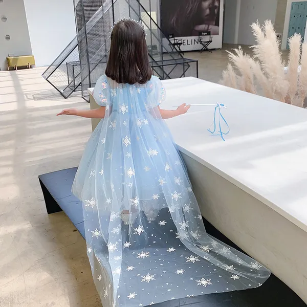 Váy công chúa Elsa màu xanh kèm tà dài cho bé gái 3-11 tuổi - Mẫu mới nhất 2022 (Frozen 2)