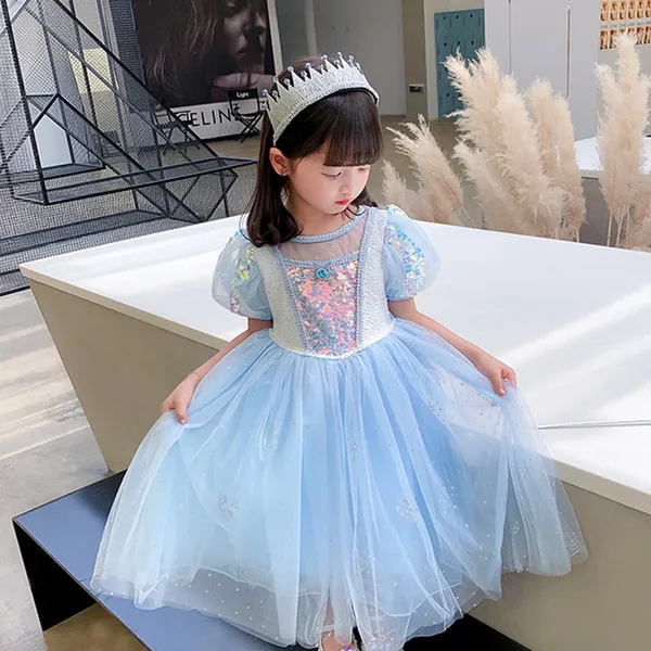 Váy công chúa Elsa màu xanh kèm tà dài cho bé gái 3-11 tuổi - Mẫu mới nhất 2022 (Frozen 2)