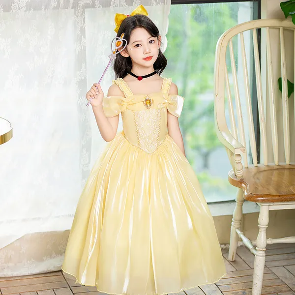 Váy Belle Người đẹp và quái vật Lưới Puff Dress màu vàng cho bé 3-8 tuổi