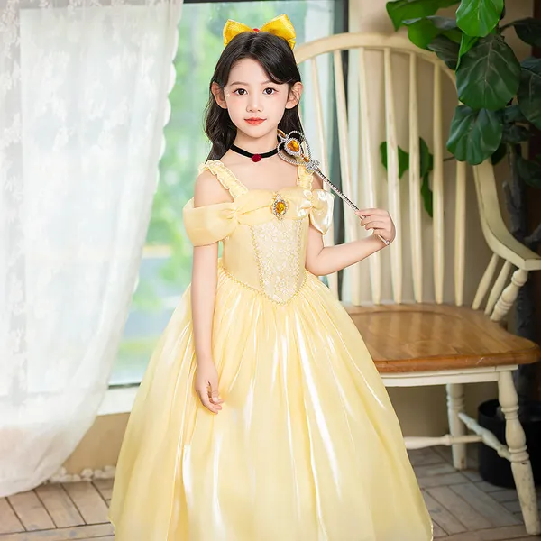 Váy Belle Người đẹp và quái vật Lưới Puff Dress màu vàng cho bé 3-8 tuổi