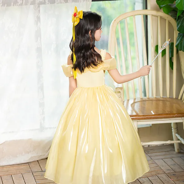 Váy Belle Người đẹp và quái vật Lưới Puff Dress màu vàng cho bé 3-8 tuổi