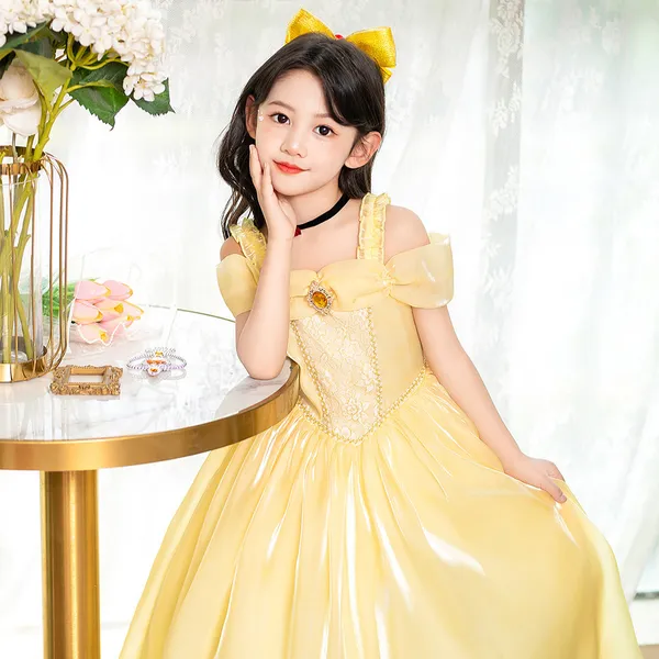Váy Belle Người đẹp và quái vật Lưới Puff Dress màu vàng cho bé 3-8 tuổi
