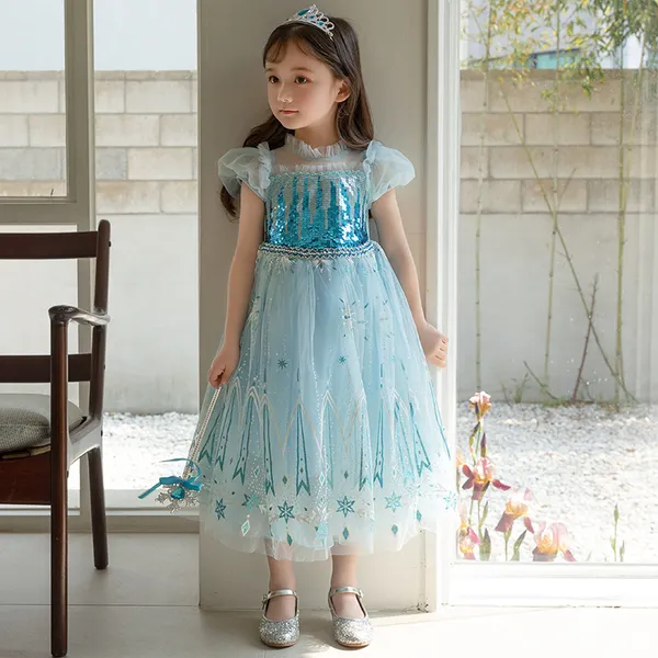 Váy công chúa Elsa màu xanh cho bé gái 3-10 tuổi (Frozen 2)