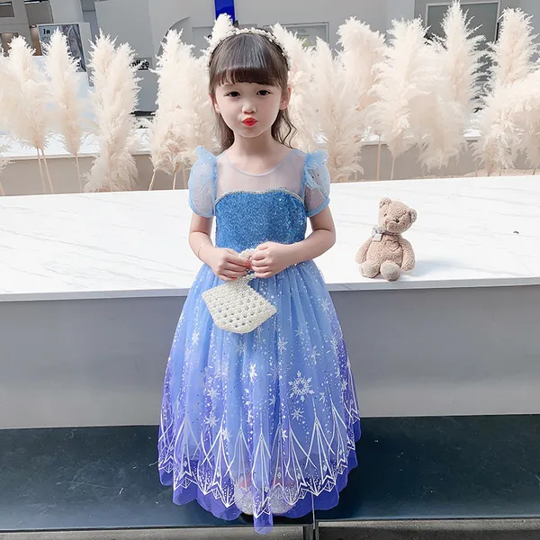 Đầm công chúa Elsa màu xanh tím kèm tà dài cho bé gái 3-11 tuổi - Mẫu mới nhất 2022 (Frozen 2)
