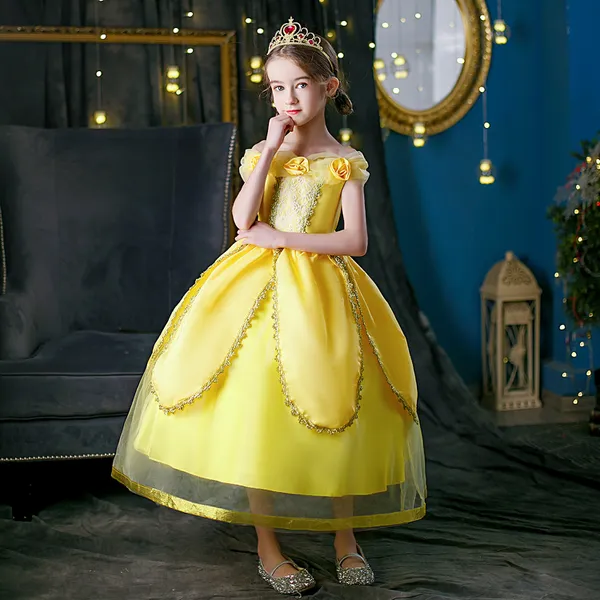 Váy công chúa Belle  bồng bềnh màu vàng cho bé gái 3-8 tuổi xinh đẹp