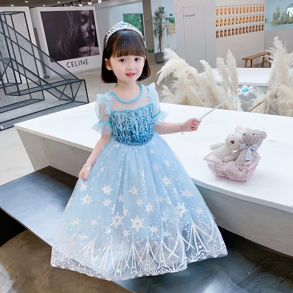 Váy elsa tà dài cho bé gái 3-10 tuổi - Mẫu màu xanh mới nhất Frozen 2