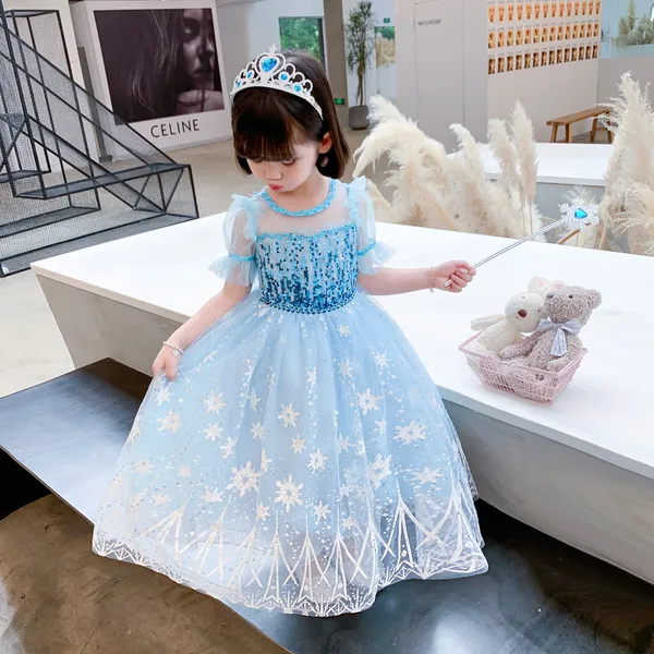 Váy elsa tà dài cho bé gái 3-10 tuổi - Mẫu màu xanh mới nhất Frozen 2