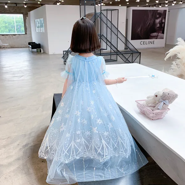 Váy elsa tà dài cho bé gái 3-10 tuổi - Mẫu màu xanh mới nhất Frozen 2