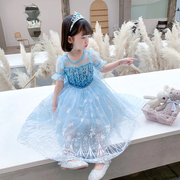 Váy elsa tà dài cho bé gái 3-10 tuổi - Mẫu màu xanh mới nhất Frozen 2