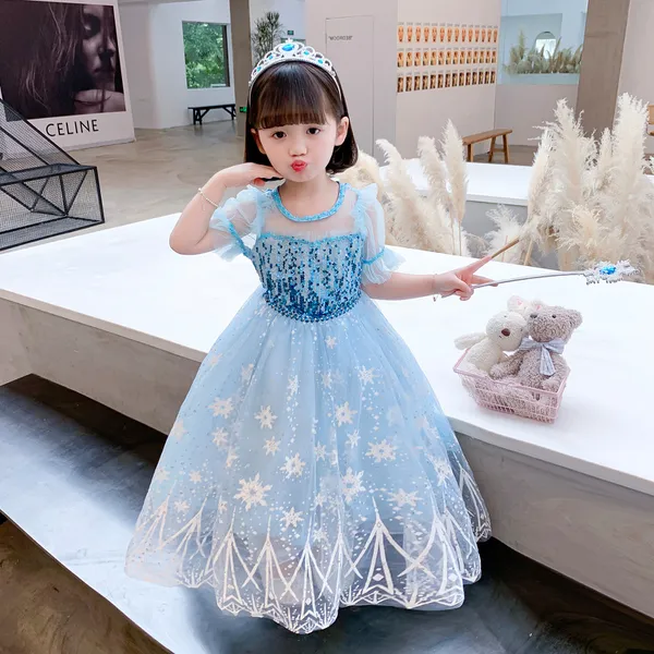 Váy elsa tà dài cho bé gái 3-10 tuổi - Mẫu màu xanh mới nhất Frozen 2