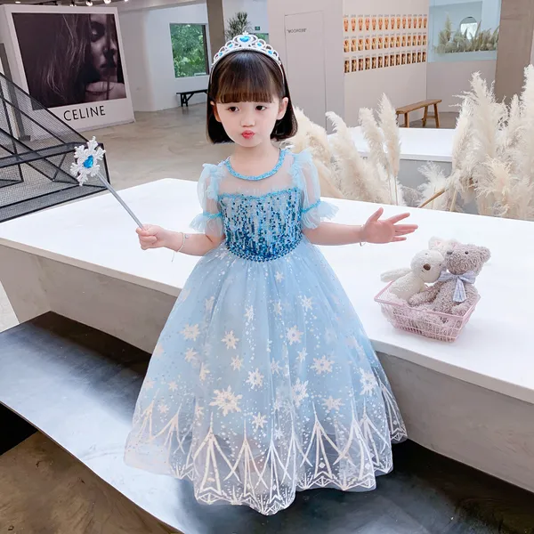 Váy elsa tà dài cho bé gái 3-10 tuổi - Mẫu màu xanh mới nhất Frozen 2