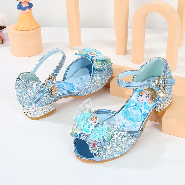 Giày Elsa cao gót đính đá mẫu mới cho bé gái màu hồng & xanh ngọc