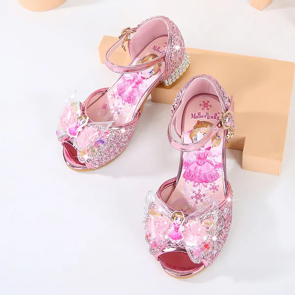 Giày Elsa cao gót đính đá mẫu mới cho bé gái màu hồng & xanh ngọc