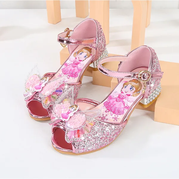 Giày Elsa cao gót đính đá mẫu mới cho bé gái màu hồng & xanh ngọc
