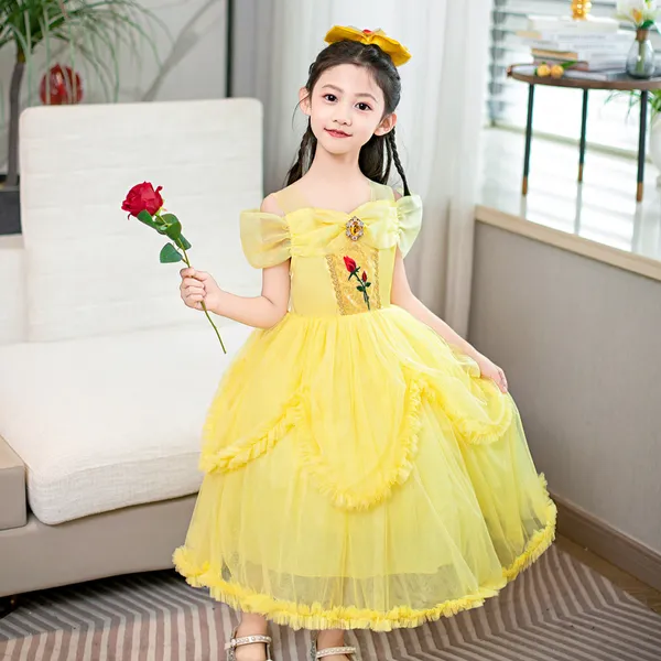 Đầm người đẹp và quái vật Công Chúa Belle váy lưới phồng thêu hoa hồng siêu xinh