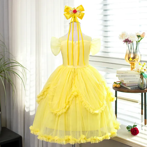 Đầm người đẹp và quái vật Công Chúa Belle váy lưới phồng thêu hoa hồng siêu xinh