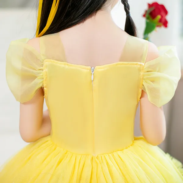 Đầm người đẹp và quái vật Công Chúa Belle váy lưới phồng thêu hoa hồng siêu xinh