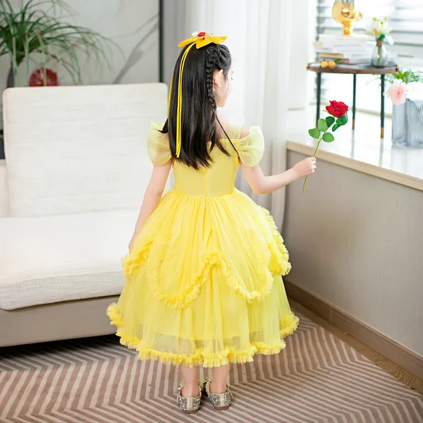 Đầm người đẹp và quái vật Công Chúa Belle váy lưới phồng thêu hoa hồng siêu xinh