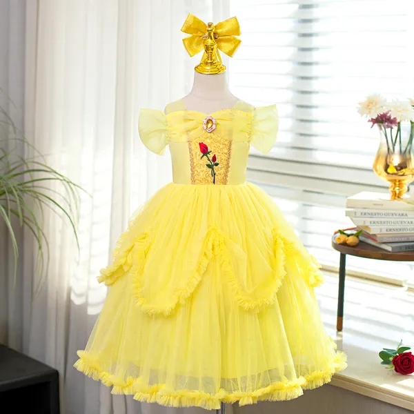 Đầm người đẹp và quái vật Công Chúa Belle váy lưới phồng thêu hoa hồng siêu xinh