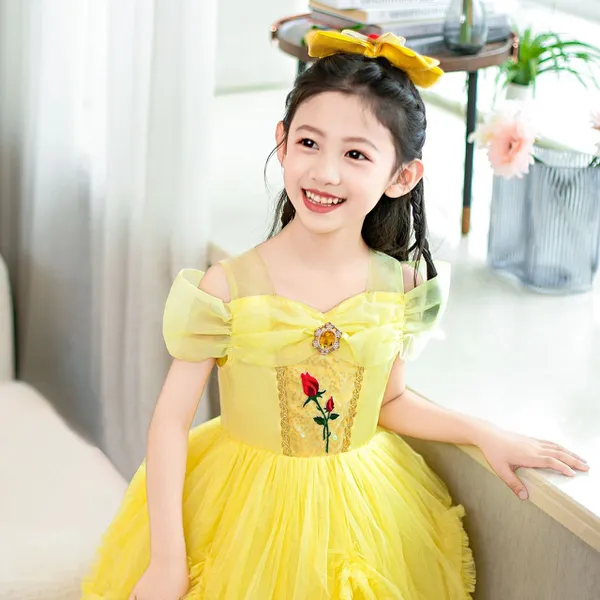 Đầm người đẹp và quái vật Công Chúa Belle váy lưới phồng thêu hoa hồng siêu xinh