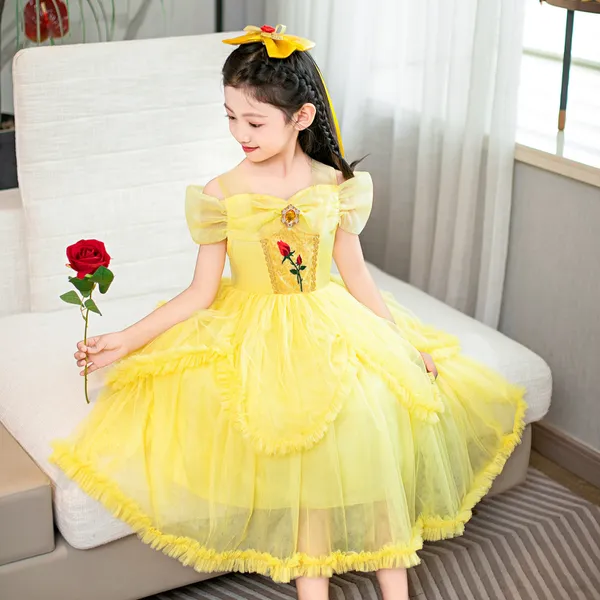 Đầm người đẹp và quái vật Công Chúa Belle váy lưới phồng thêu hoa hồng siêu xinh