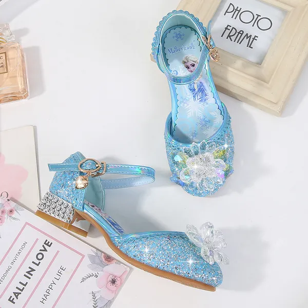 Giày công chúa Elsa cao gót bít mũi đính đá cho bé gái 3-9 tuổi