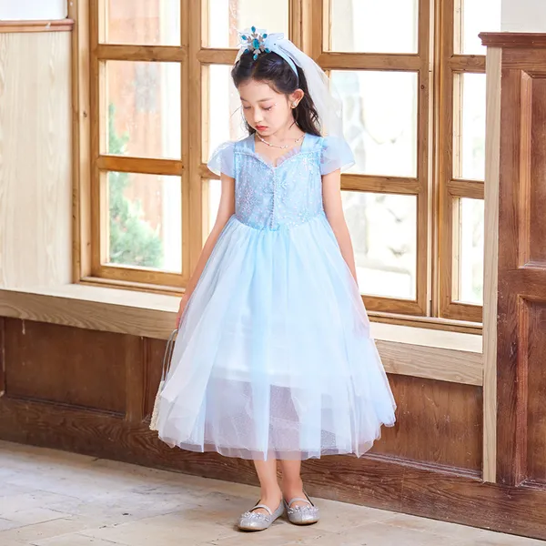 Váy elsa công chúa màu xanh cho bé gái 3-9 tuổi siêu xinh