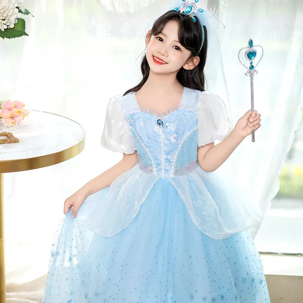 Váy công chúa Elsa, đầm công chúa Cinderella cho bé gái màu xanh Elsa