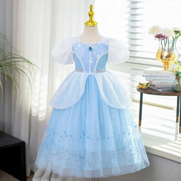Váy công chúa Elsa, đầm công chúa Cinderella cho bé gái màu xanh Elsa
