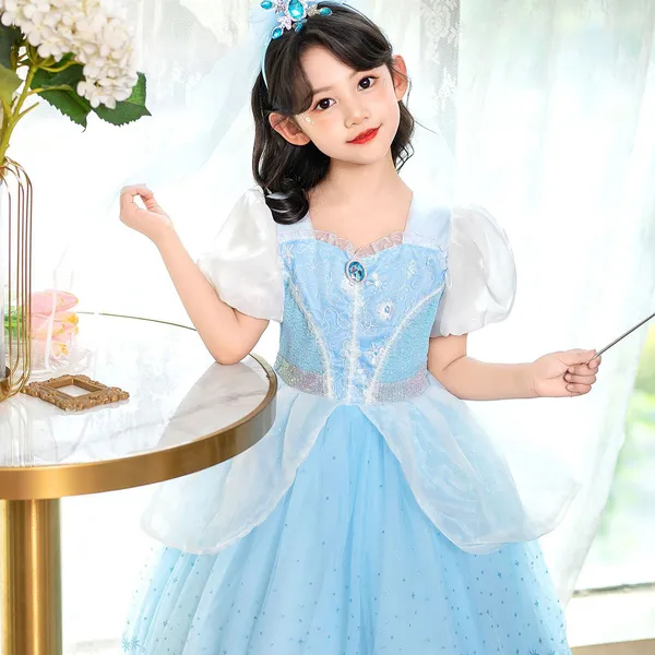 Váy công chúa Elsa, đầm công chúa Cinderella cho bé gái màu xanh Elsa