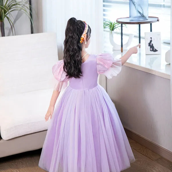 Váy công chúa Tóc mây Rapunzel màu hồng tím mẫu mới 2025 siêu dễ thương cho bé gái 3-9 tuổi