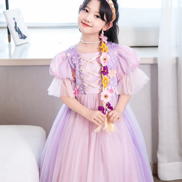 Váy công chúa Tóc mây Rapunzel màu hồng tím mẫu mới 2025 siêu dễ thương cho bé gái 3-9 tuổi