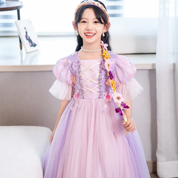 Váy công chúa Tóc mây Rapunzel màu hồng tím mẫu mới 2025 siêu dễ thương cho bé gái 3-9 tuổi
