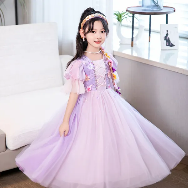Váy công chúa Tóc mây Rapunzel màu hồng tím mẫu mới 2025 siêu dễ thương cho bé gái 3-9 tuổi